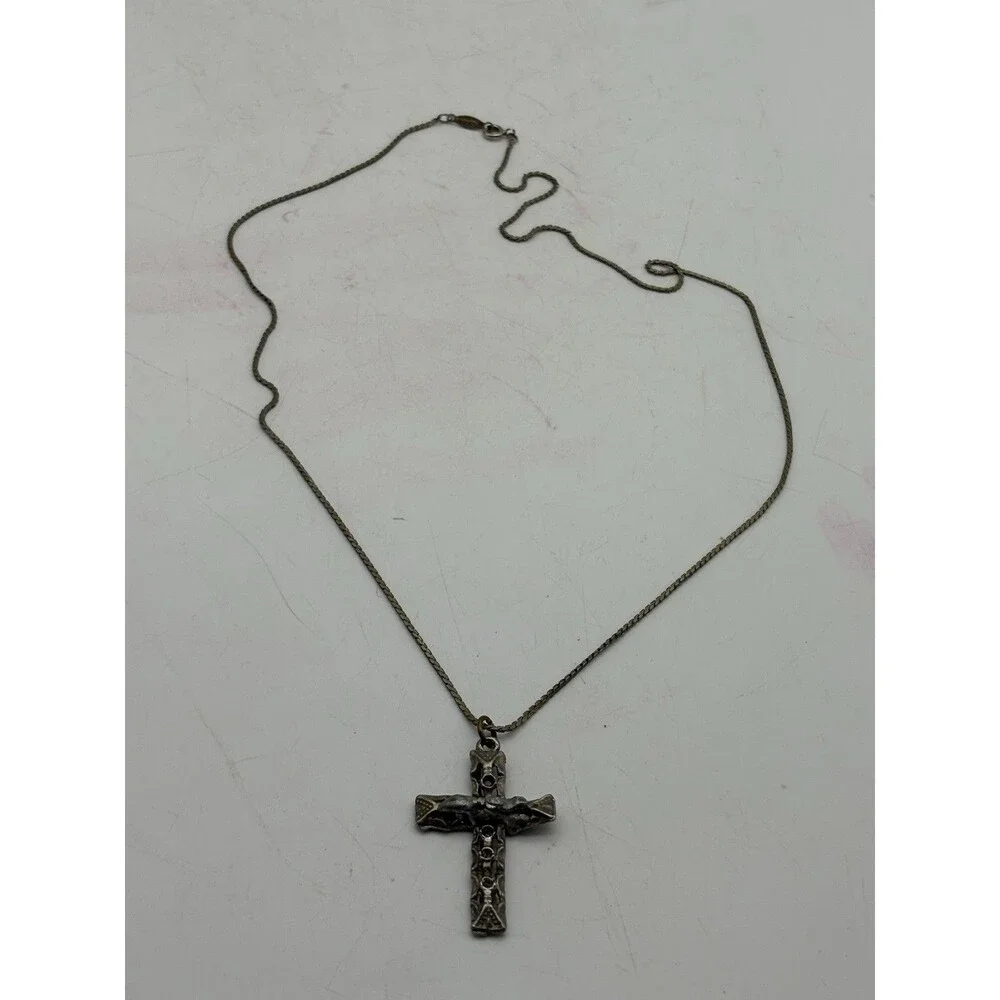 Handmade Artisan Cross Pendant Necklace on Signed Napier Chain Rustic OOAK